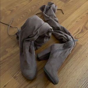 Taupe over the knee boots